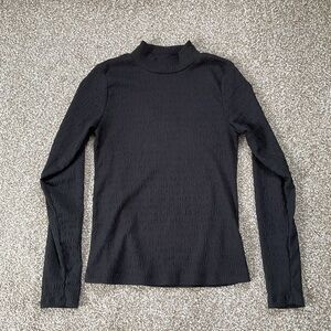 Sanctuary Black Textured Mock-Neck Long Sleeve Top